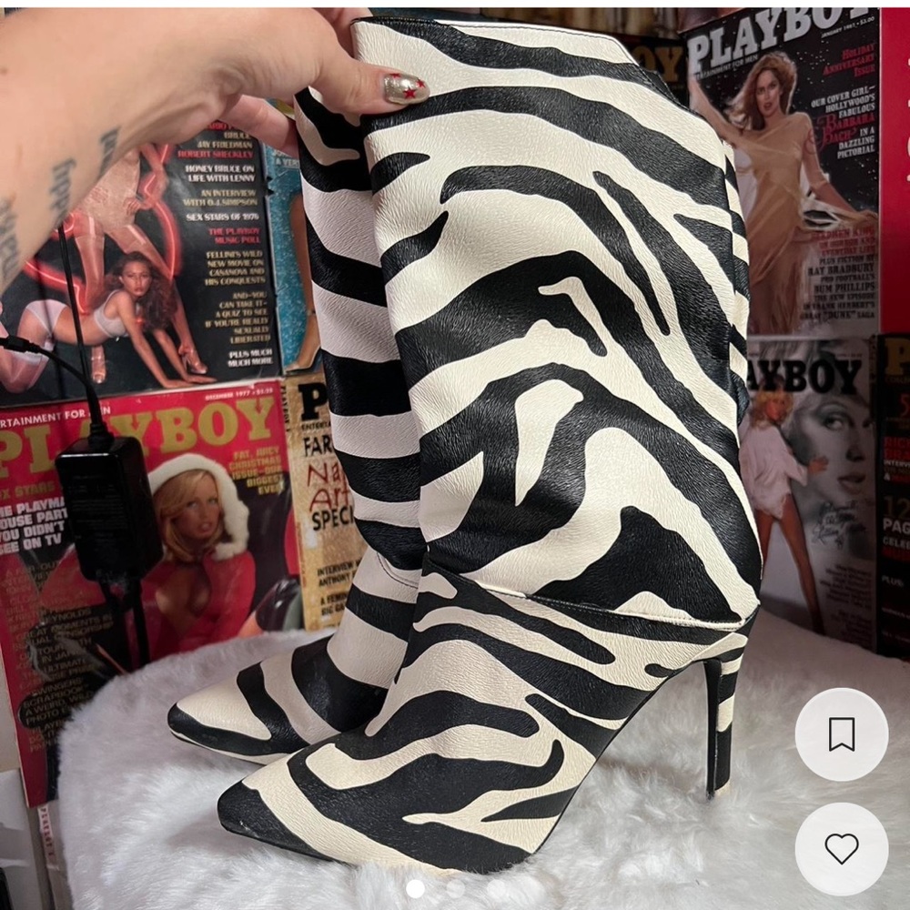 Leather zebra boots